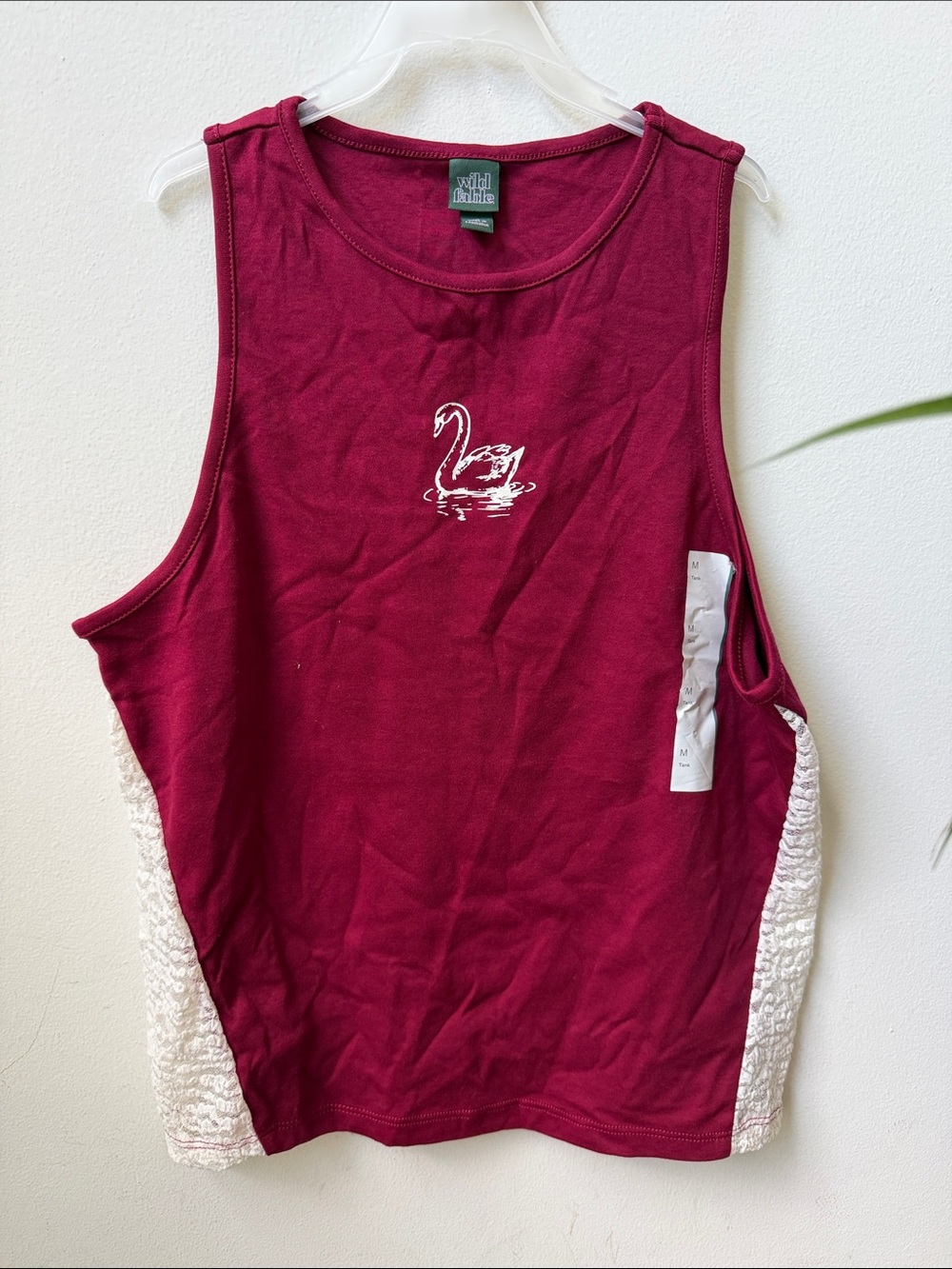 wild fable Burgundy Tank Top with White Swan and Textured Side Panels
